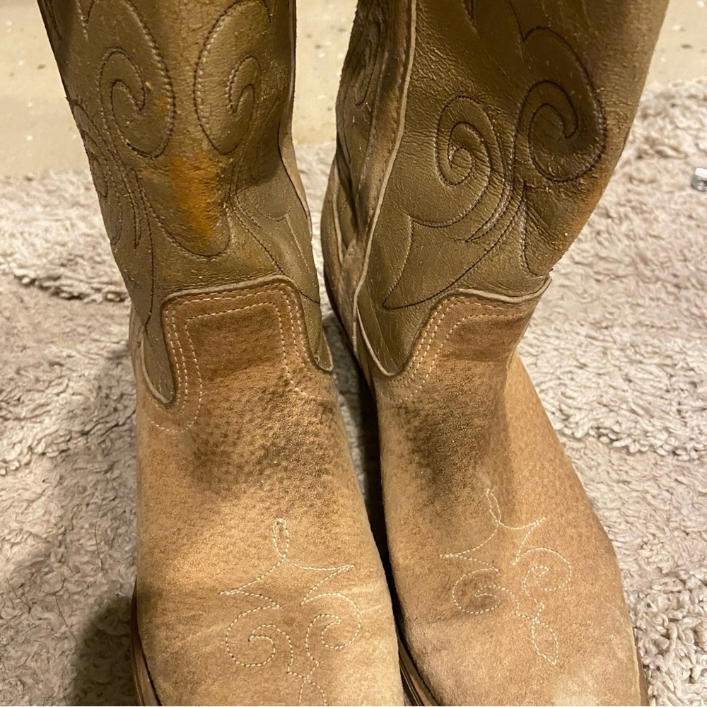 Vintage Dingo x Acme Women's Leather Cowboy Boots in tan size 7 narrow - Picture 6 of 9